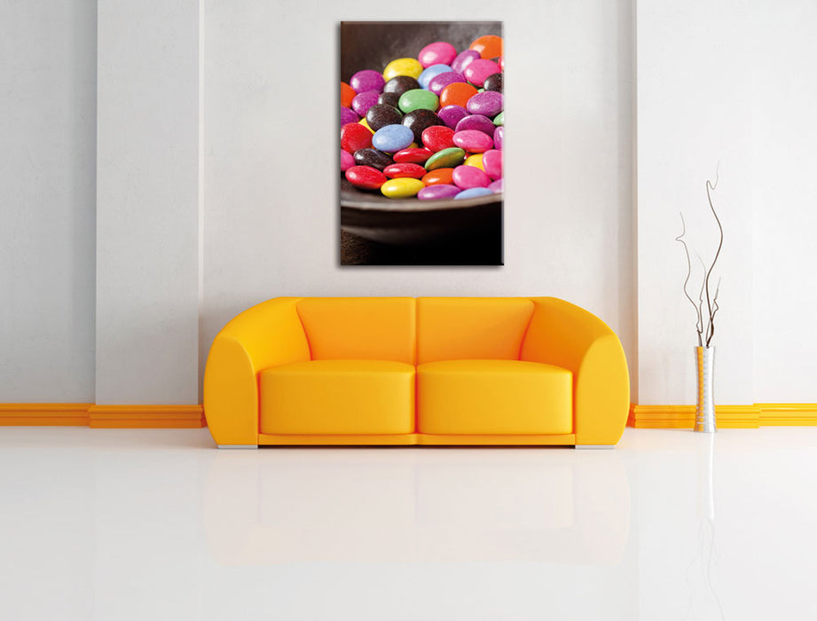 Schokolade Smarties Süßigkeiten Leinwandbild über Sofa