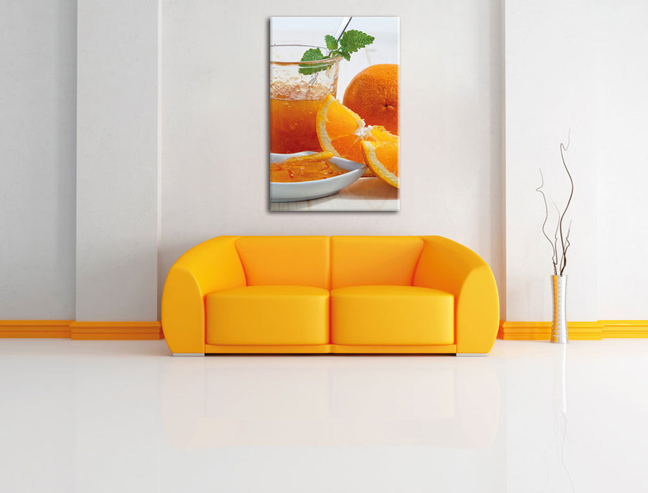 Orangen Marmelade Orangensaft Leinwandbild über Sofa