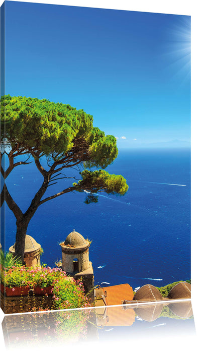 Pixxprint Baum am Azurblauen Meer, Leinwandbild