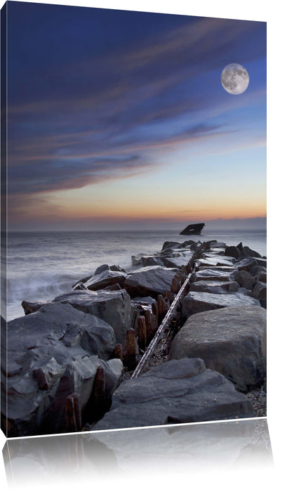 Pixxprint Steinlinie im Meer, Leinwandbild