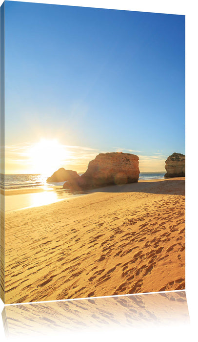 Pixxprint Sonnenuntergang an Felsen, Leinwandbild