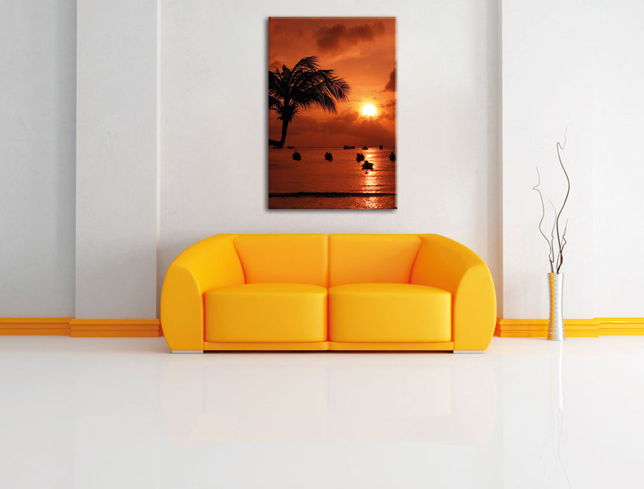 Palmen an Traumstrand Leinwandbild über Sofa
