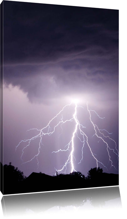 Pixxprint Einschlagender Blitz schwarz weiß, Leinwandbild