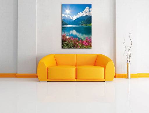 Blumenwiese See Leinwandbild über Sofa