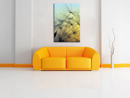 Pusteblumen mit Tautropfen Leinwandbild über Sofa