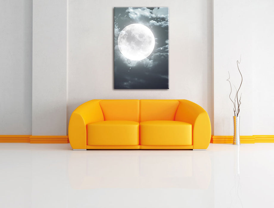 Vollmond Sterne Wolken Leinwandbild über Sofa