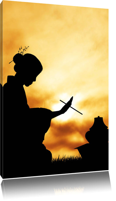 Pixxprint Dark Geisha Teezerenomie, Leinwandbild