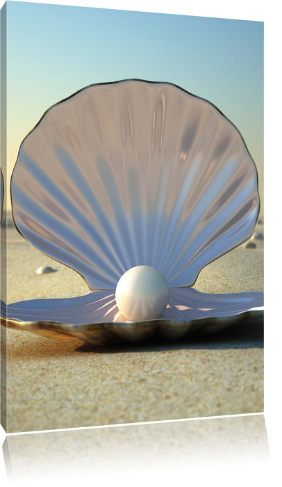 Pixxprint Perlenmuschel am Strand, Leinwandbild