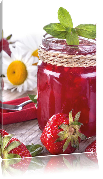 Pixxprint Glas mit Erdbeeren, Leinwandbild