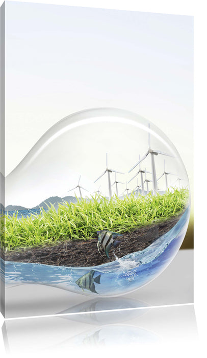 Pixxprint Glühbirne mit Ozean und Leuchtturm, Leinwandbild