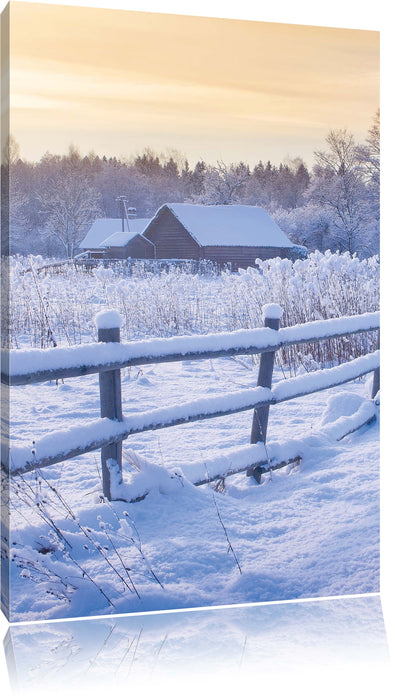 Pixxprint Hütte im Schnee, Leinwandbild