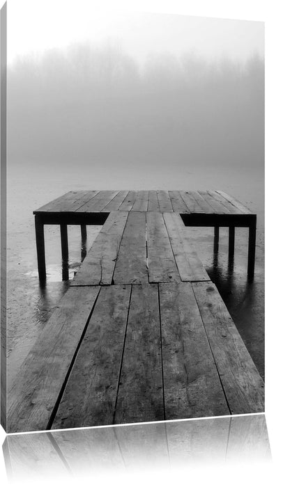 Pixxprint Steg am See Nebel, Leinwandbild