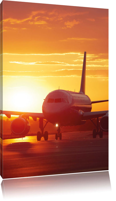 Pixxprint Flugzeug im Sonnenuntergang, Leinwandbild