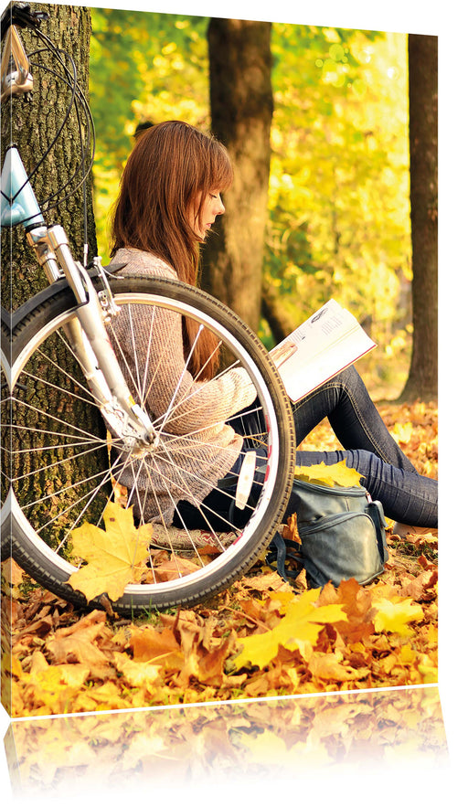 Teenager Girl with Bike Leinwandbild
