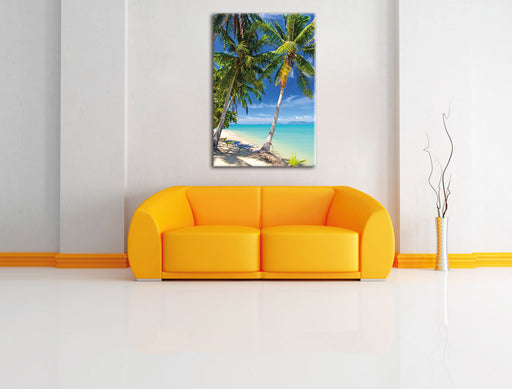 Palmen Traumstrand Leinwandbild über Sofa