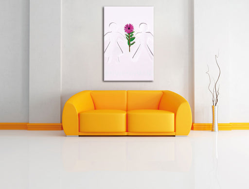 Pärchen mit Blume Leinwandbild über Sofa