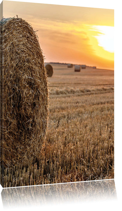 Pixxprint Strohballen auf Feld, Leinwandbild