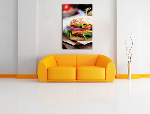 Burger und Pommes Leinwandbild über Sofa