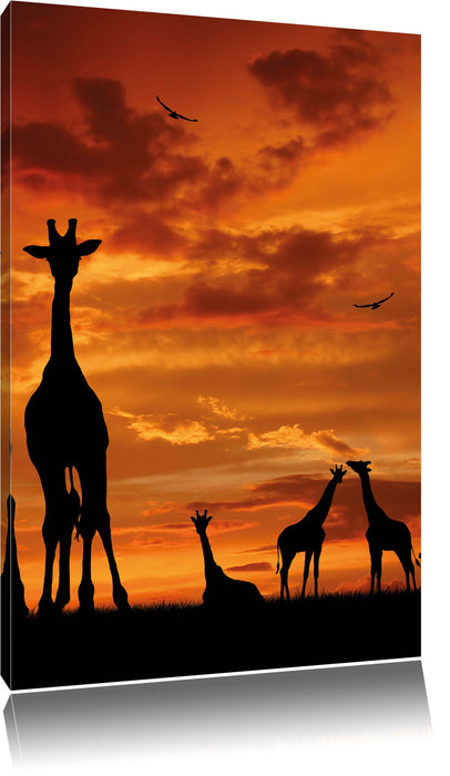 Pixxprint Afrika Giraffen im Sonnenuntergang, Leinwandbild