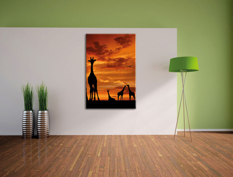 Afrika Giraffen im Sonnenuntergang Leinwandbild im Flur