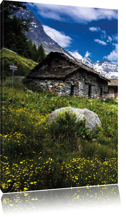 Pixxprint Wunderschöne Berghütte, Leinwandbild