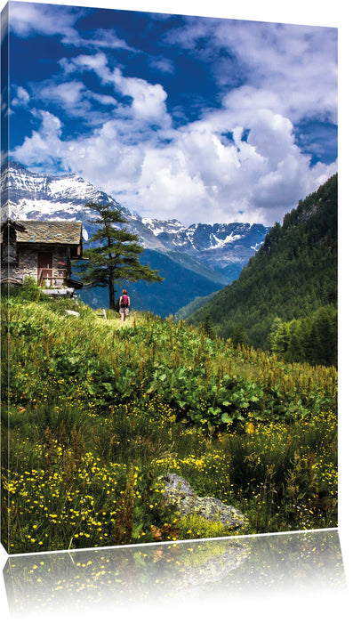 Pixxprint Wunderschöne Berghütte, Leinwandbild