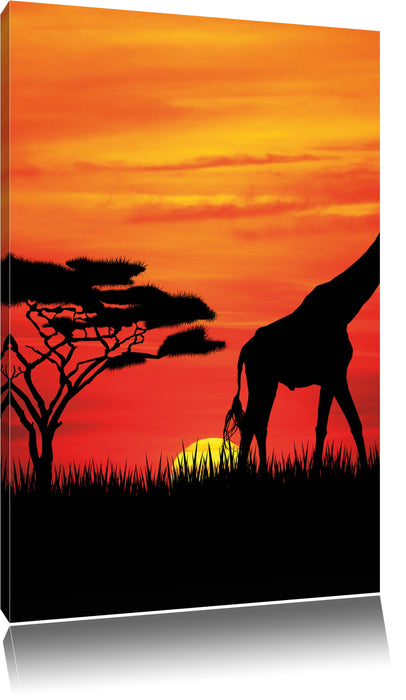Pixxprint Afrika Giraffen im Sonnenuntergang, Leinwandbild