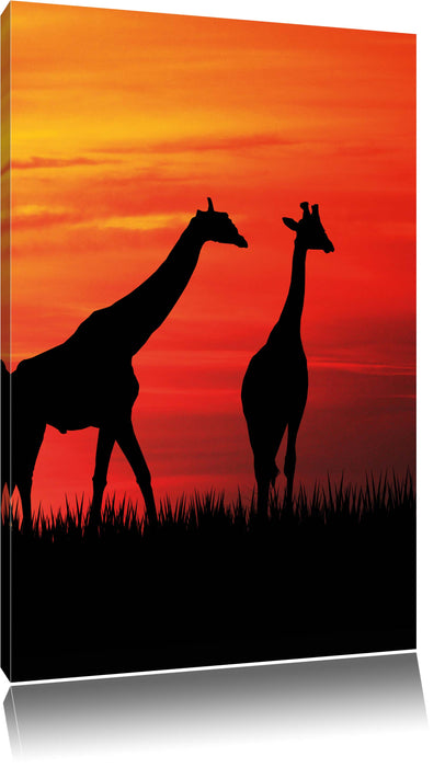 Pixxprint Afrika Giraffen im Sonnenuntergang, Leinwandbild
