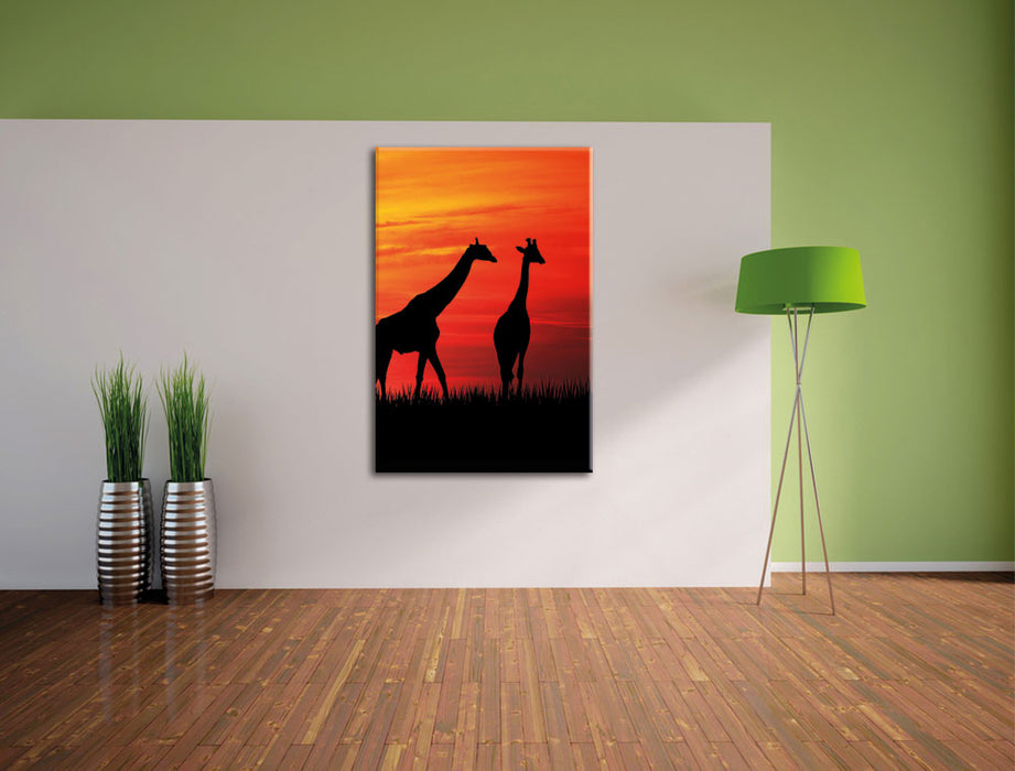 Afrika Giraffen im Sonnenuntergang Leinwandbild im Flur