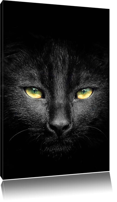 Pixxprint Dark schwarzes Katzengesicht, Leinwandbild