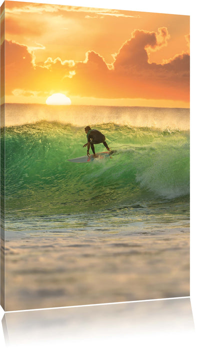 Pixxprint Surfen im Sonnenuntergang, Leinwandbild