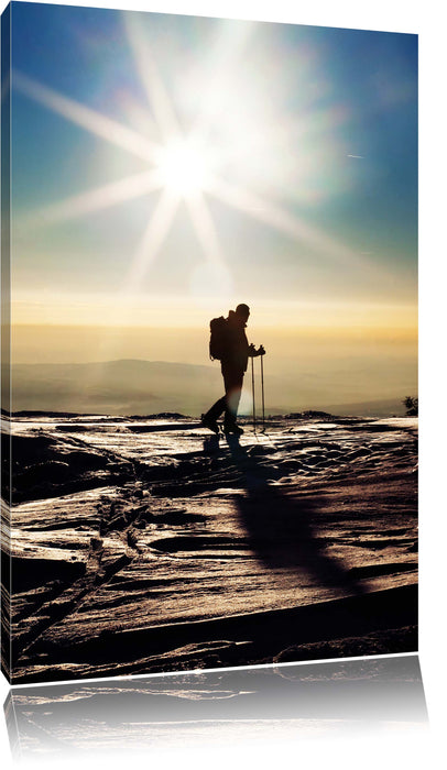 Pixxprint Wintersport Sonnenuntergang Ski, Leinwandbild
