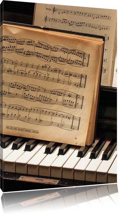 Pixxprint Klavier mit Notenblätter, Leinwandbild