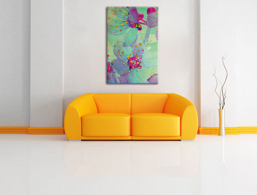 Retro Blumen Leinwandbild über Sofa