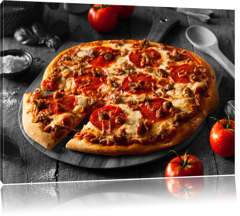 Pixxprint Salamipizza frisch aus dem Ofen, Leinwandbild