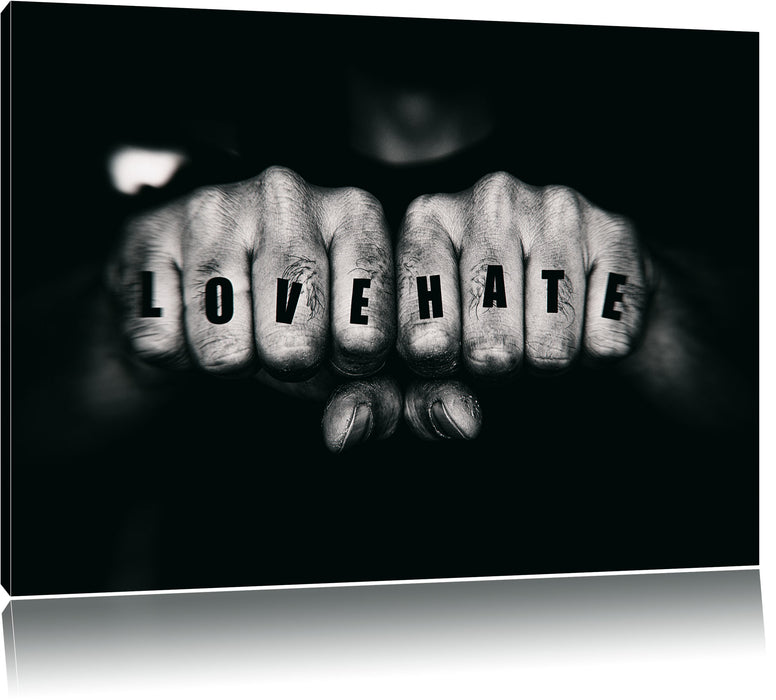 Pixxprint Love Hate Fäuste, Leinwandbild