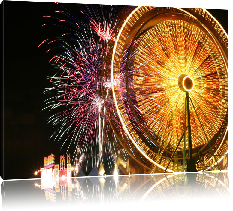 Jahrmarkt mit Feuerwerk Leinwandbild