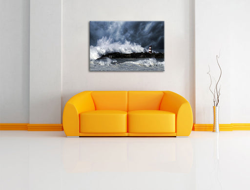 Tobendes Meer mit Leuchtturm Leinwandbild über Sofa