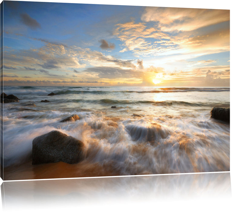 Pixxprint Sonnenuntergang am Meer, Leinwandbild