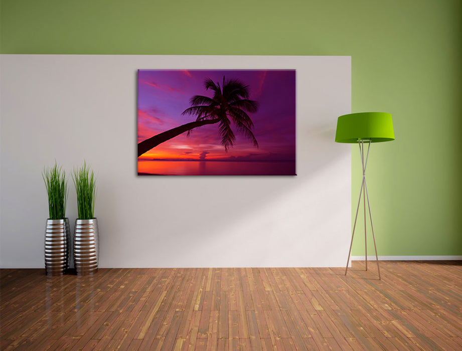 Palme am Meer mit Sonnenuntergang Leinwandbild im Flur