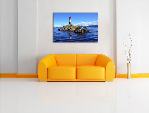 Leuchtturm mit Robben Leinwandbild über Sofa