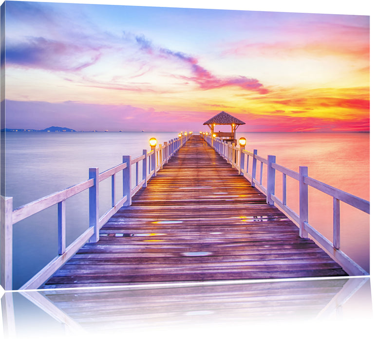 Pixxprint Steg ins Meer bei Sonnenuntergang, Leinwandbild