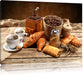 Aromatischer Kaffee mit Croissant Leinwandbild