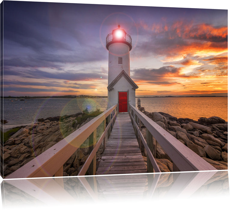 Pixxprint Leuchtturm bei Sonnenuntergang, Leinwandbild