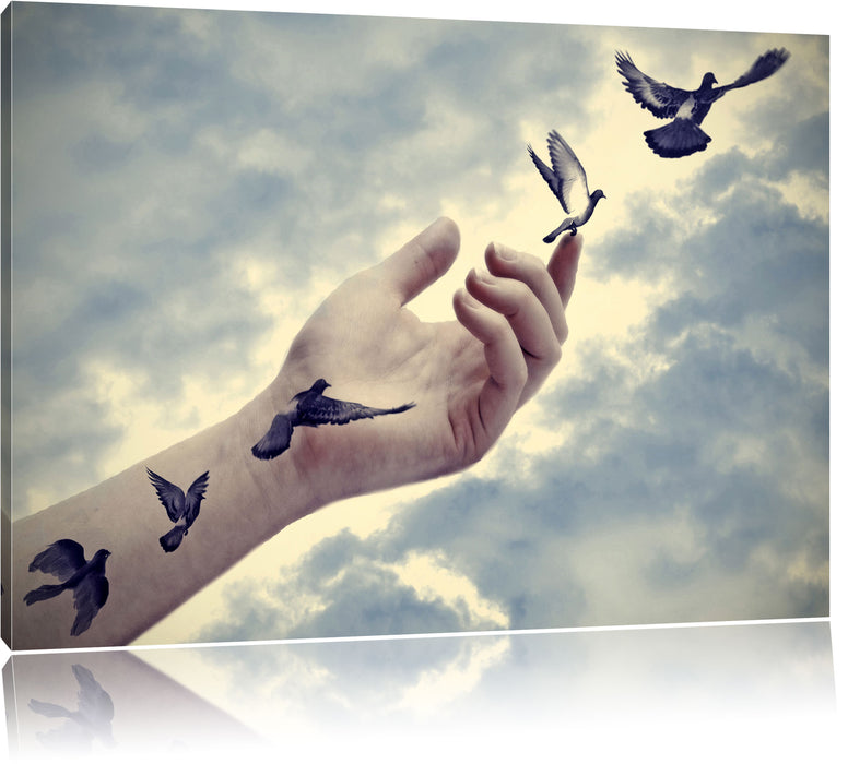 Pixxprint Vögel fliegen in die Freiheit, Leinwandbild