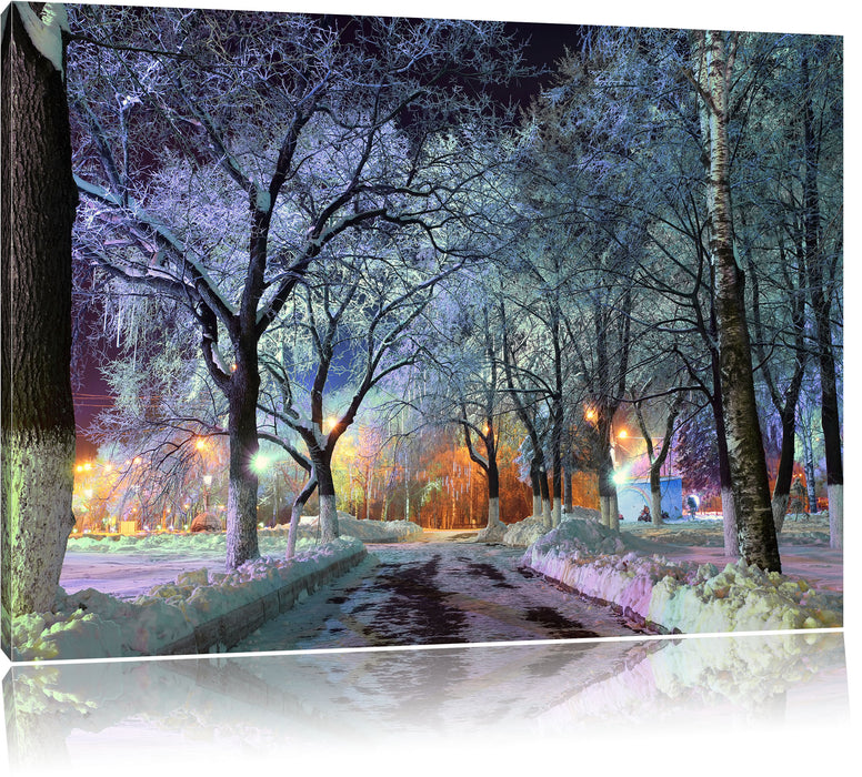 Pixxprint Baumallee im Winter, Leinwandbild