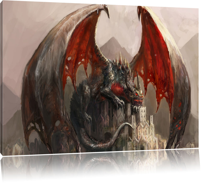 Pixxprint Dragon castle, Leinwandbild