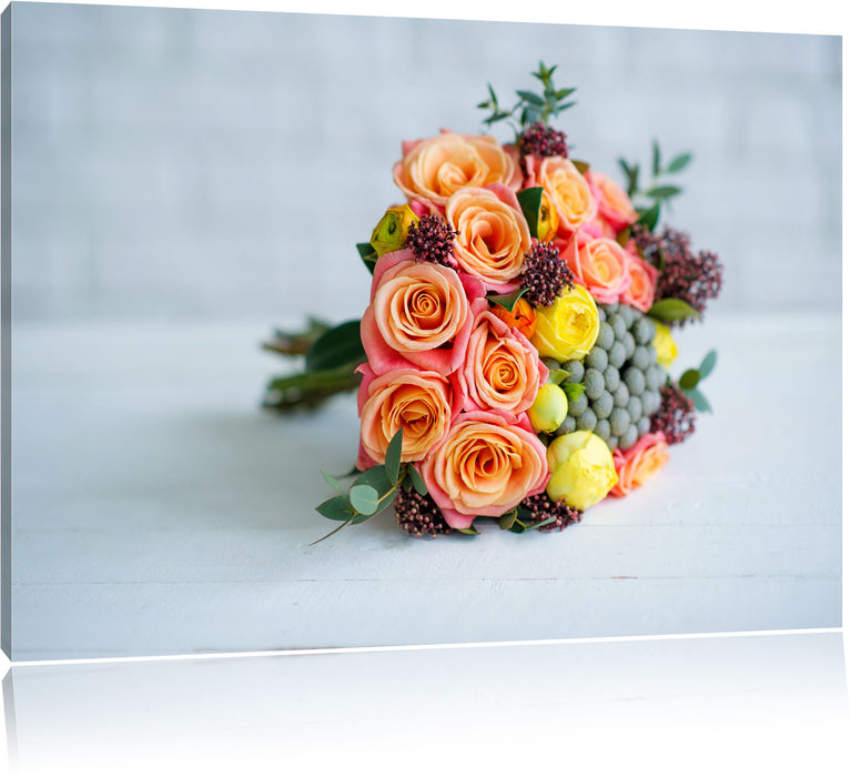 Pixxprint Romantischer Blumenstrauß, Leinwandbild