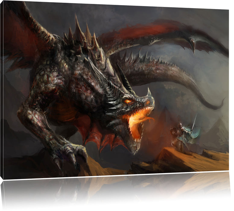 Pixxprint Kampf zwischen Mensch und Drache, Leinwandbild