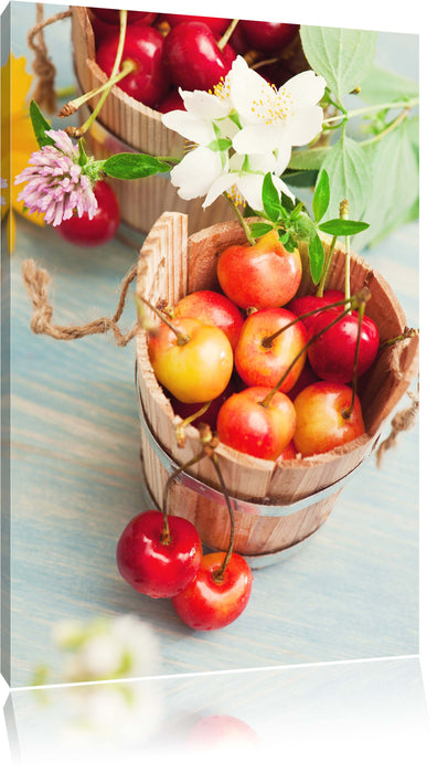 Pixxprint Bucket of cherries, Leinwandbild